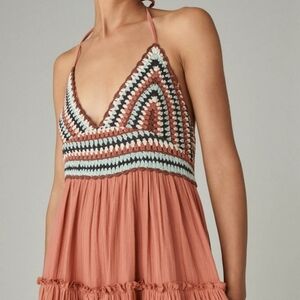 Lucky Brand Boho Crochet Bodice Tiered Maxi Dress XS
